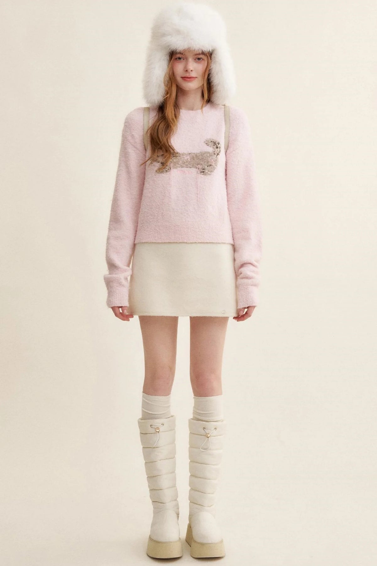 Cream Tweed A-Line Skirt