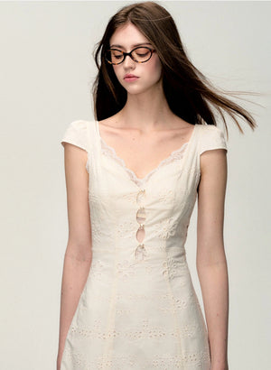 Cream White Slim Lace Dress