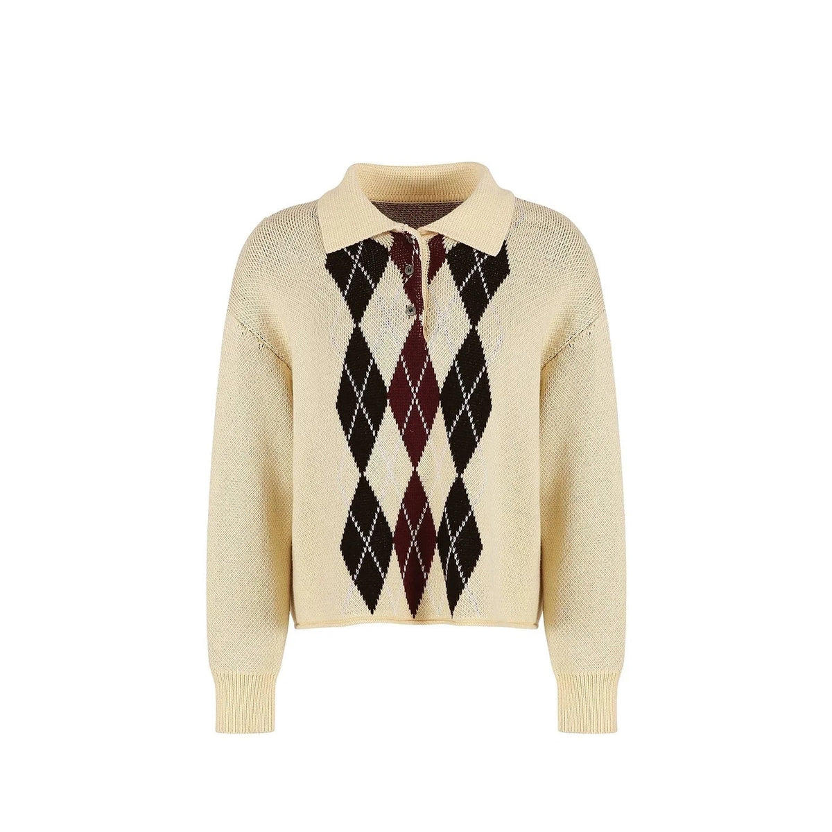 Cream Yellow Argyle Knit Sweater