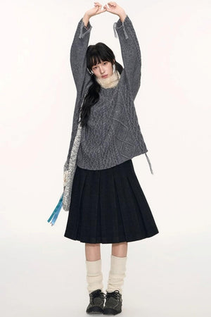 Crew Neck Crochet Cable Knit Sweater