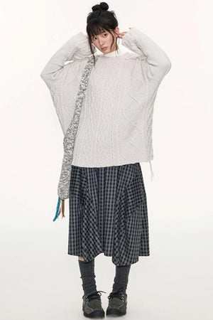 Crew Neck Crochet Cable Knit Sweater
