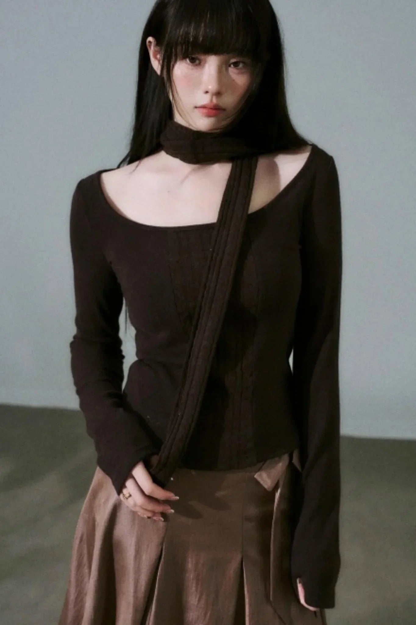 Crew Neck Patchwork Slim Sweater
