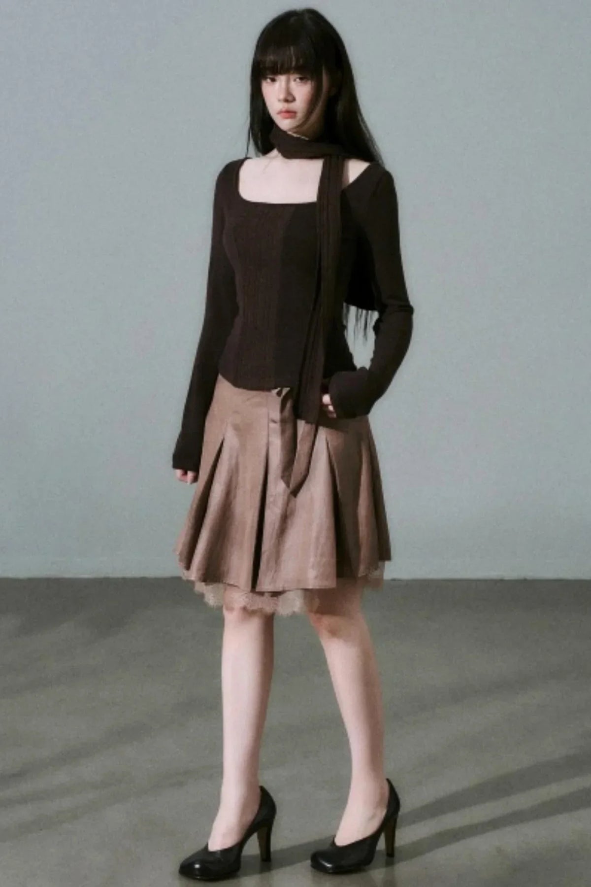 Crew Neck Patchwork Slim Sweater