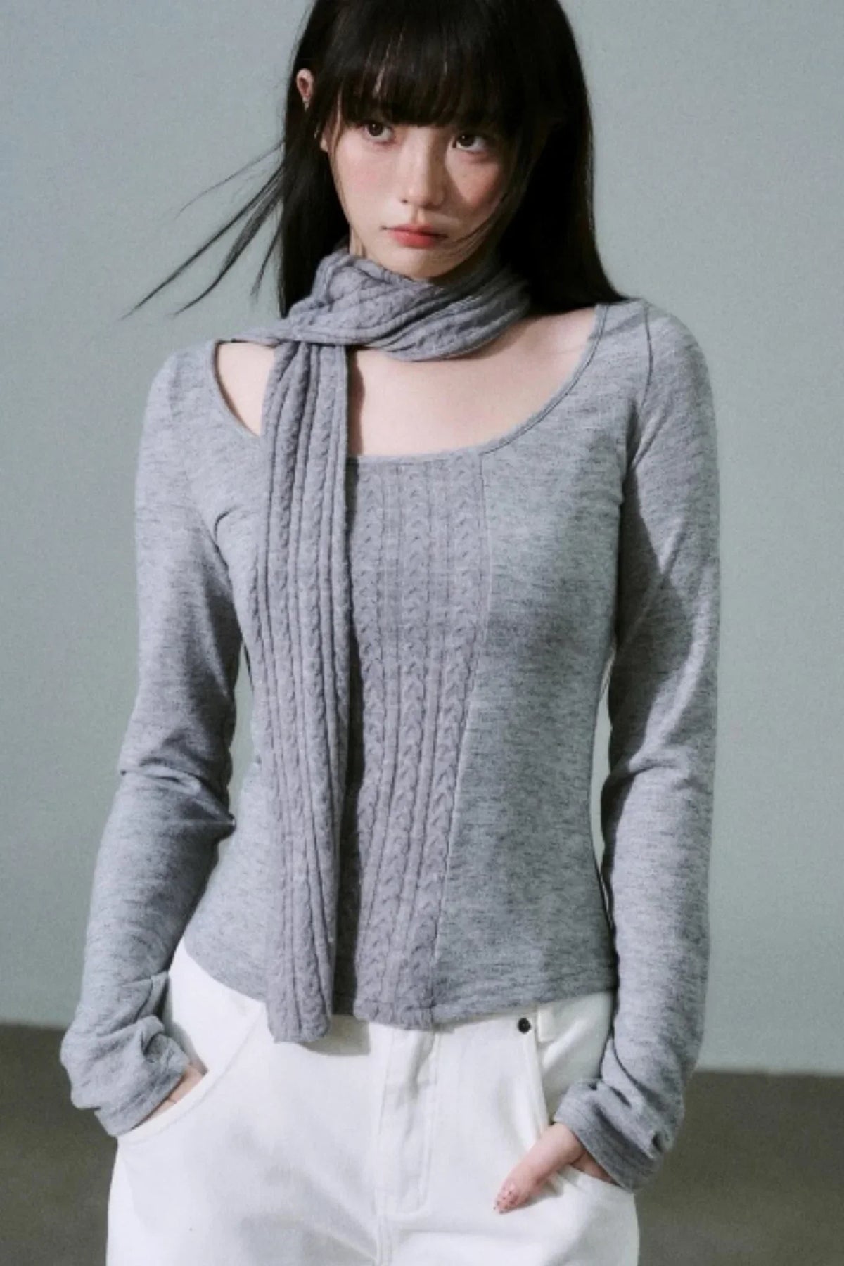Crew Neck Patchwork Slim Sweater