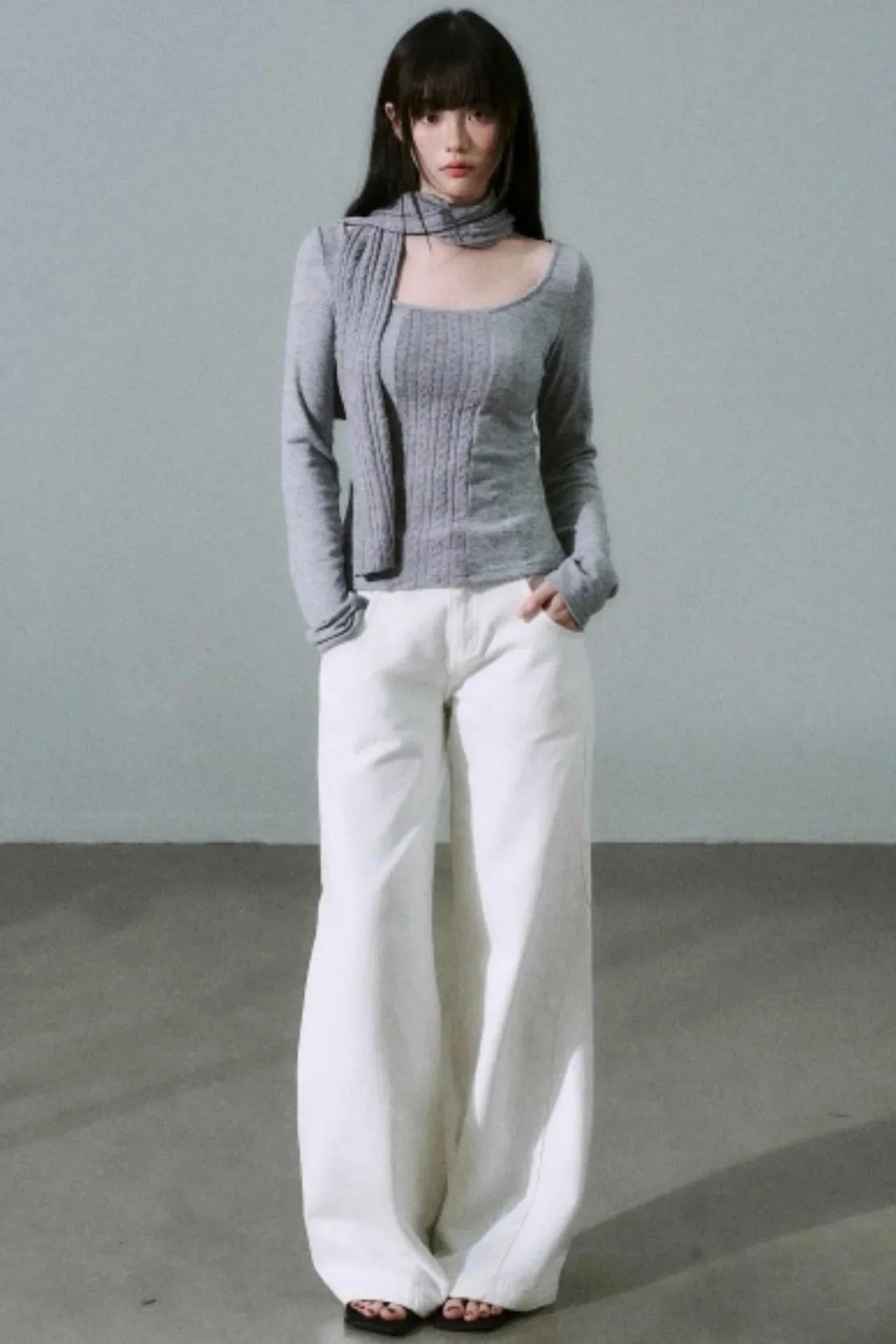 Crew Neck Patchwork Slim Sweater