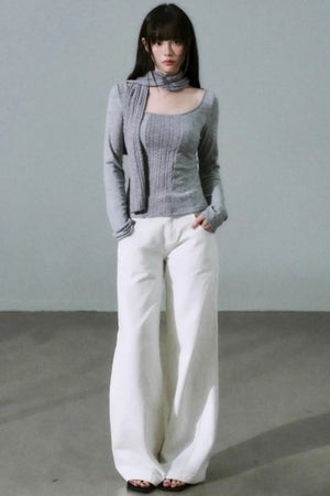 Crew Neck Patchwork Slim Sweater