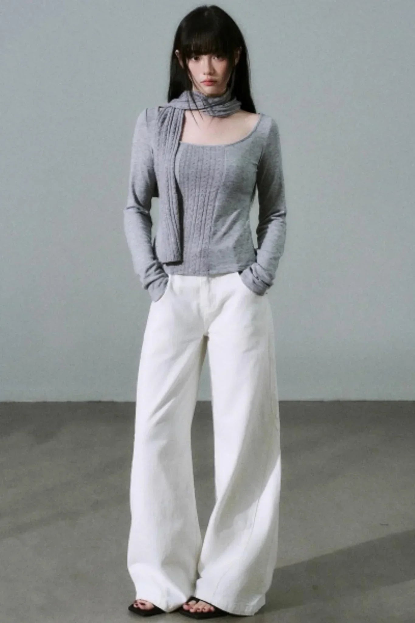 Crew Neck Patchwork Slim Sweater
