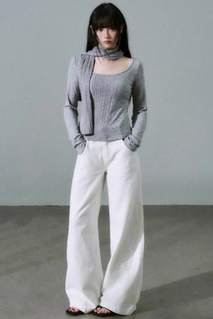 Crew Neck Patchwork Slim Sweater