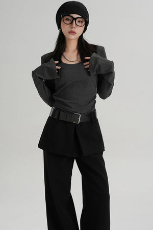 Crew Neck Waist Slimming Long-Sleeved T-Shirt