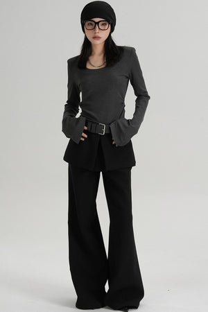 Crew Neck Waist Slimming Long-Sleeved T-Shirt