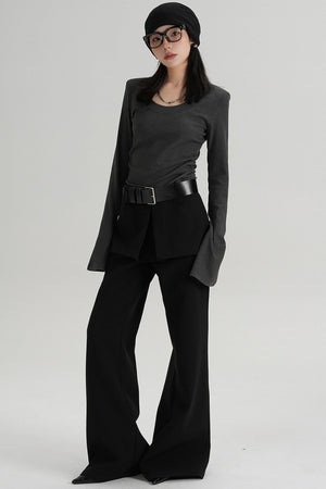 Crew Neck Waist Slimming Long-Sleeved T-Shirt
