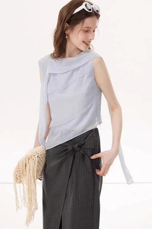 Crinkled Chiffon Ribbon Top