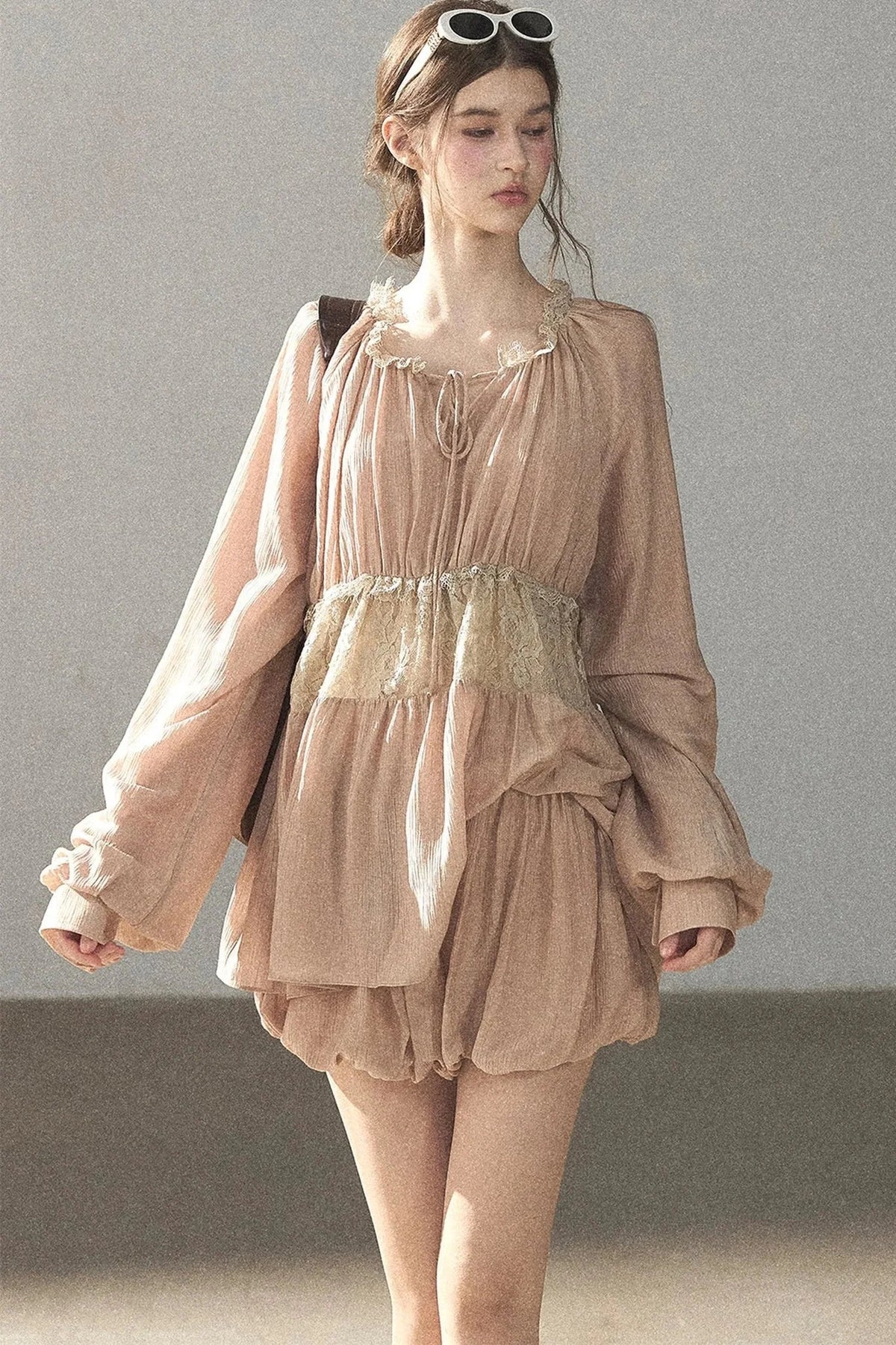 Crinkled Fabric Top and Short Skirt Set