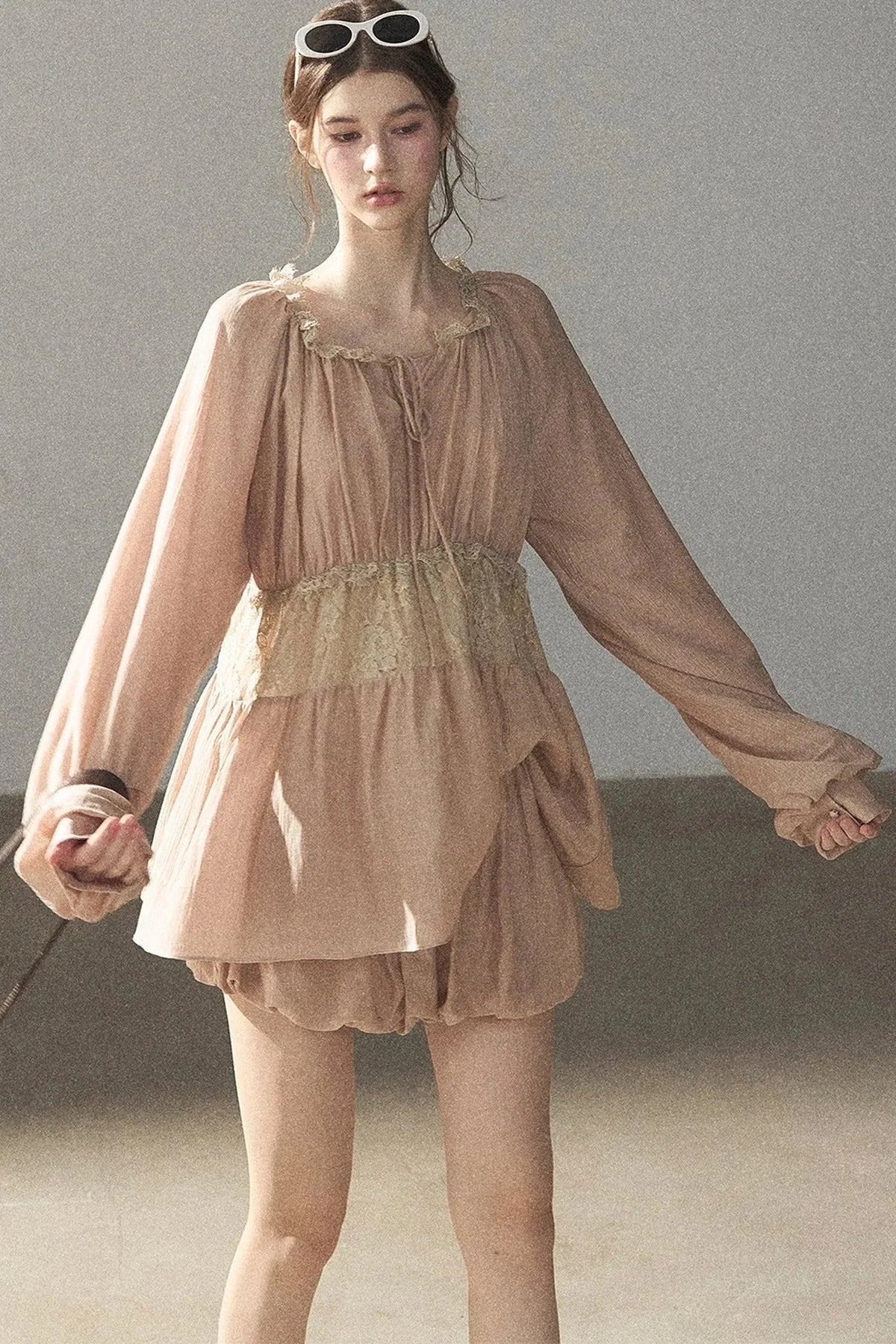 Crinkled Fabric Top and Short Skirt Set