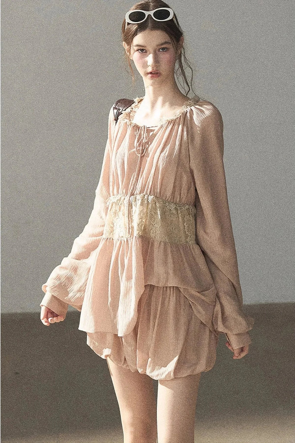 Crinkled Fabric Top and Short Skirt Set