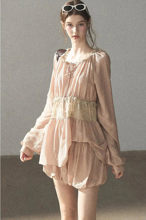 Crinkled Fabric Top and Short Skirt Set