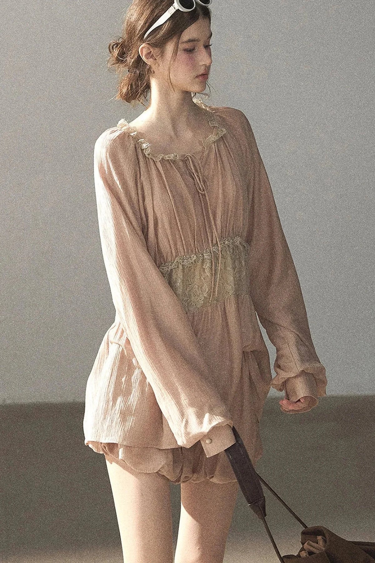 Crinkled Fabric Top and Short Skirt Set