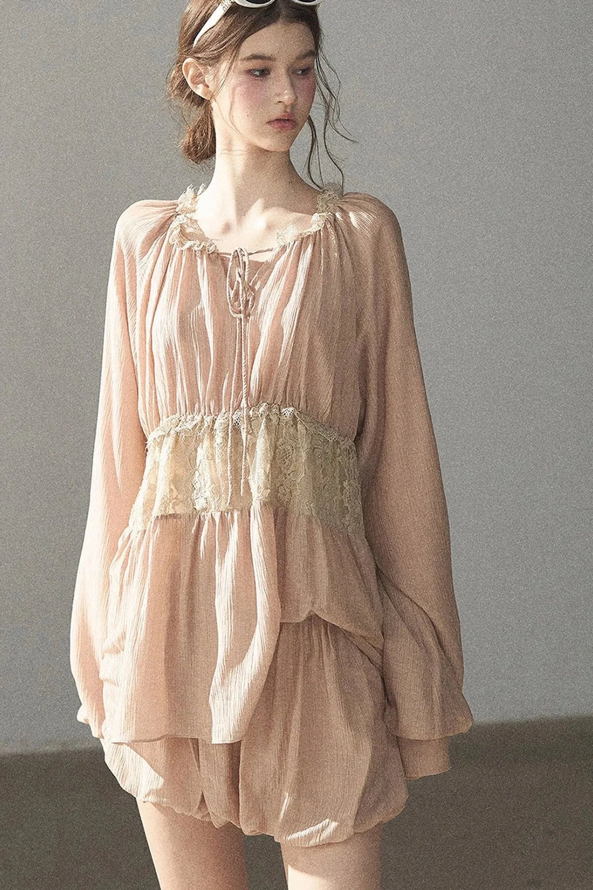 Crinkled Fabric Top and Short Skirt Set