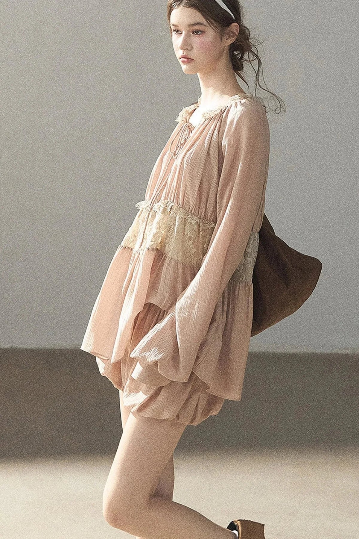 Crinkled Fabric Top and Short Skirt Set