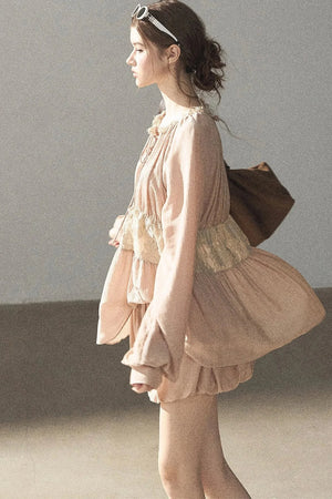 Crinkled Fabric Top and Short Skirt Set