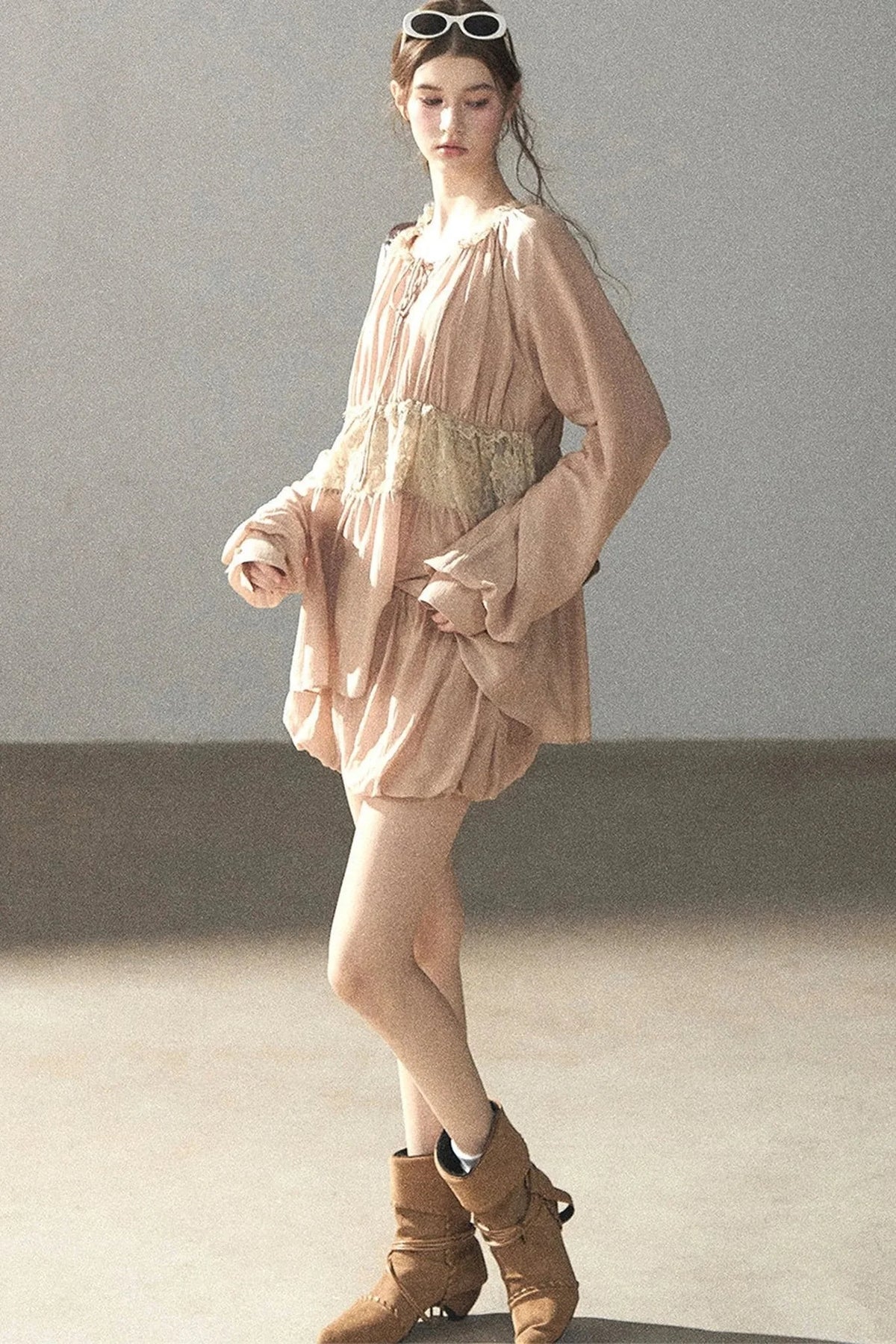 Crinkled Fabric Top and Short Skirt Set
