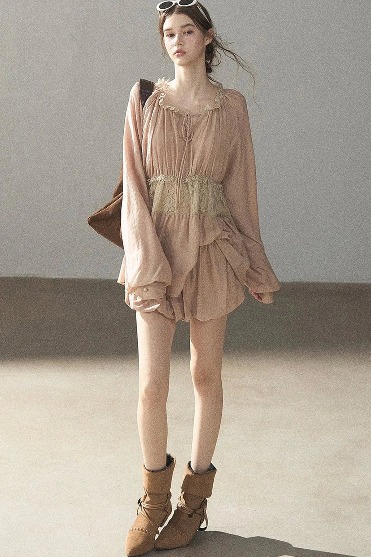 Crinkled Fabric Top and Short Skirt Set