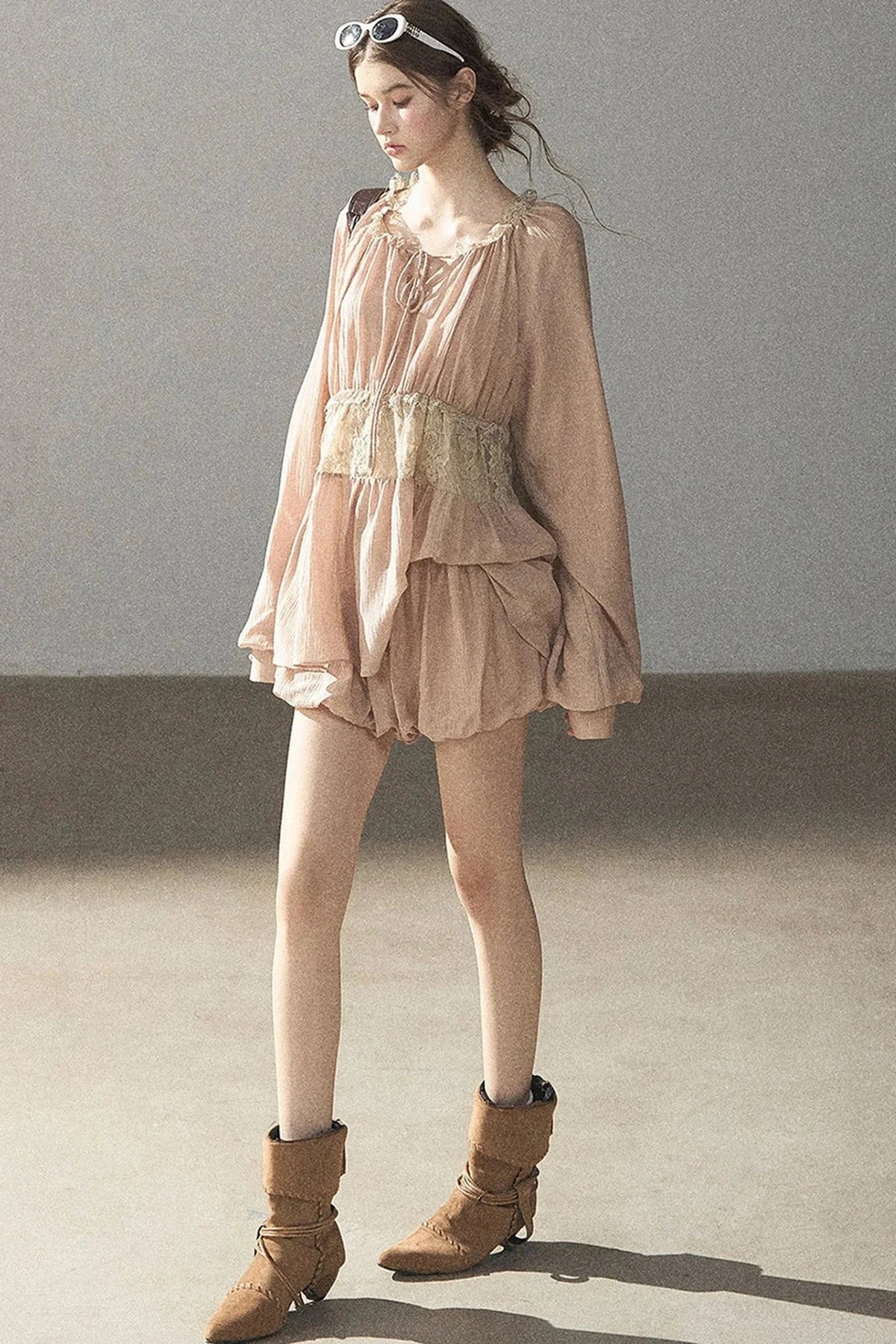 Crinkled Fabric Top and Short Skirt Set