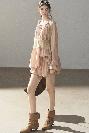 Crinkled Fabric Top and Short Skirt Set