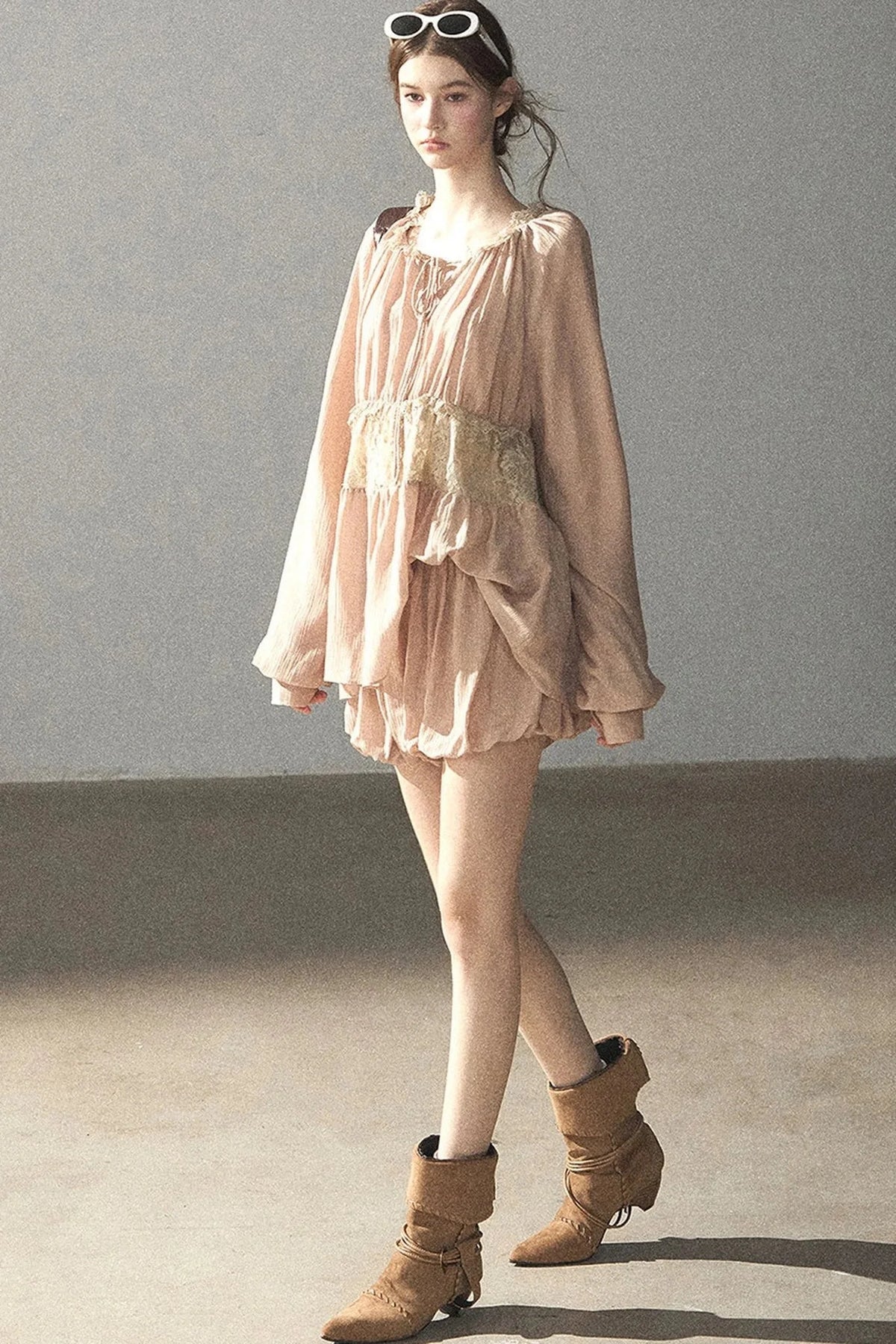 Crinkled Fabric Top and Short Skirt Set