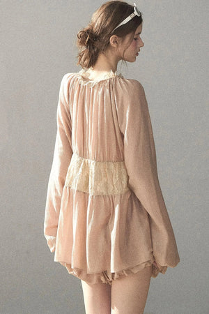 Crinkled Fabric Top and Short Skirt Set