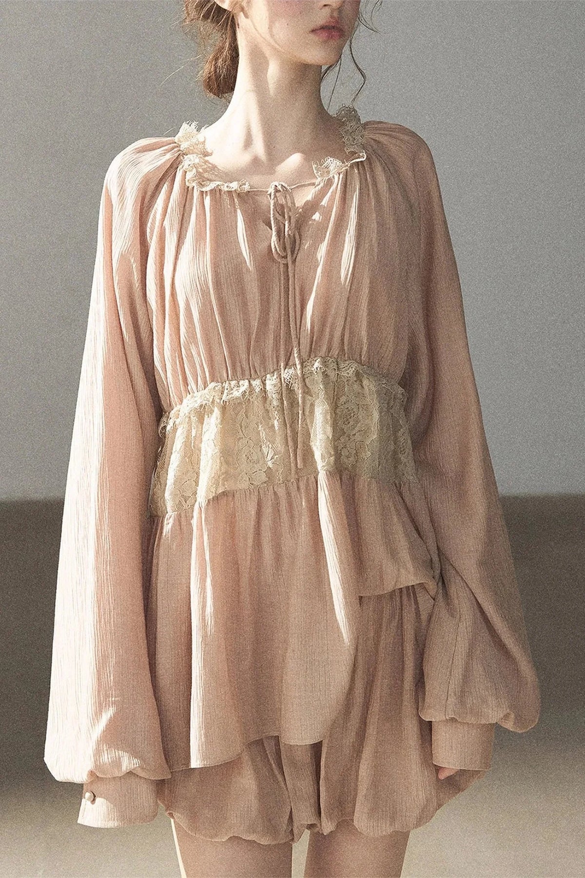 Crinkled Fabric Top and Short Skirt Set