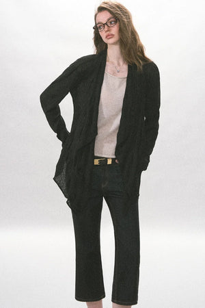 Crinkled Texture Long-Sleeved Cardigan