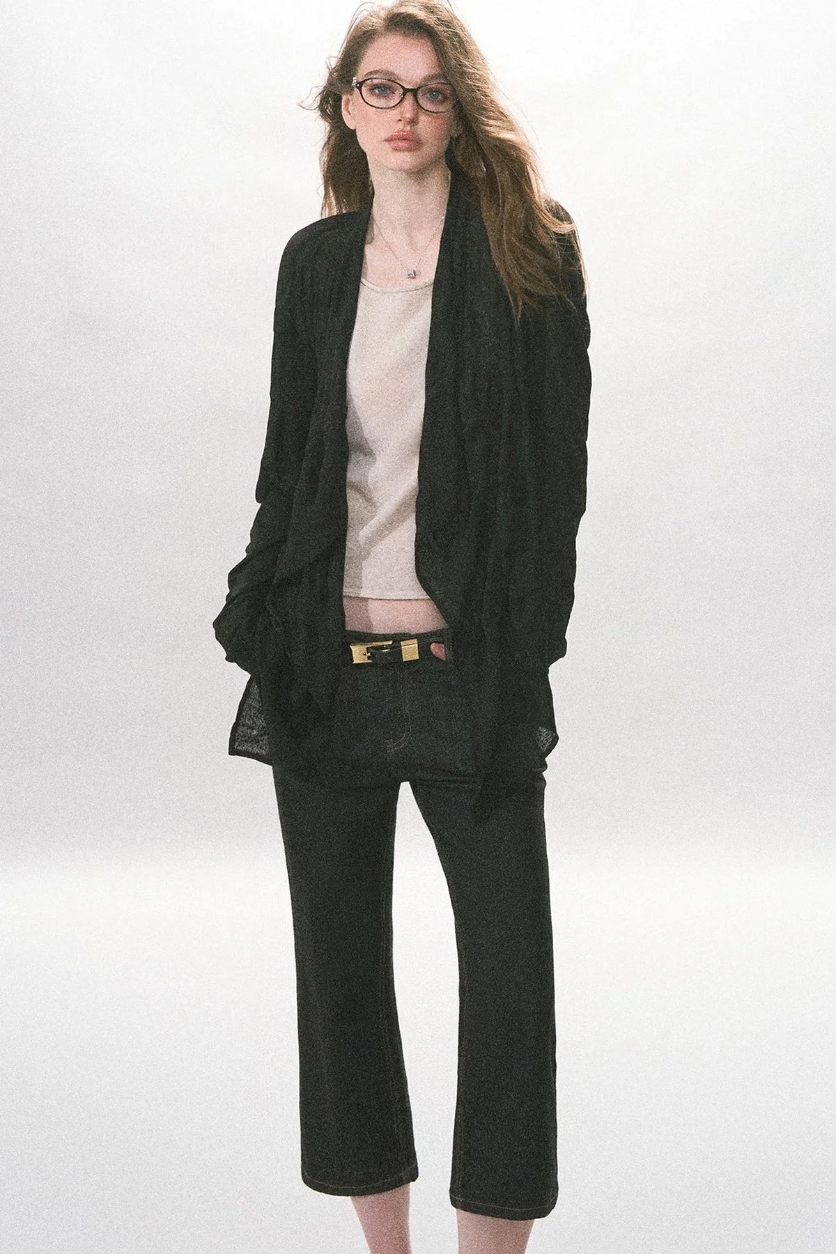 Crinkled Texture Long-Sleeved Cardigan