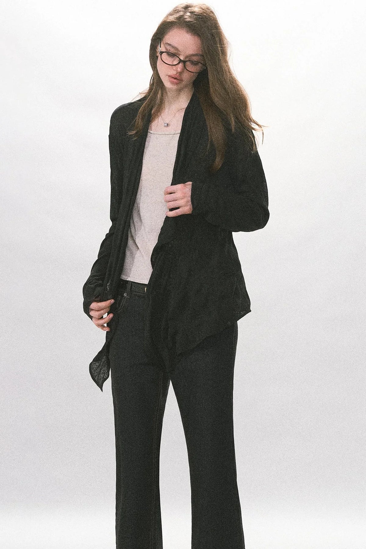 Crinkled Texture Long-Sleeved Cardigan