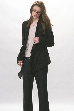 Crinkled Texture Long-Sleeved Cardigan