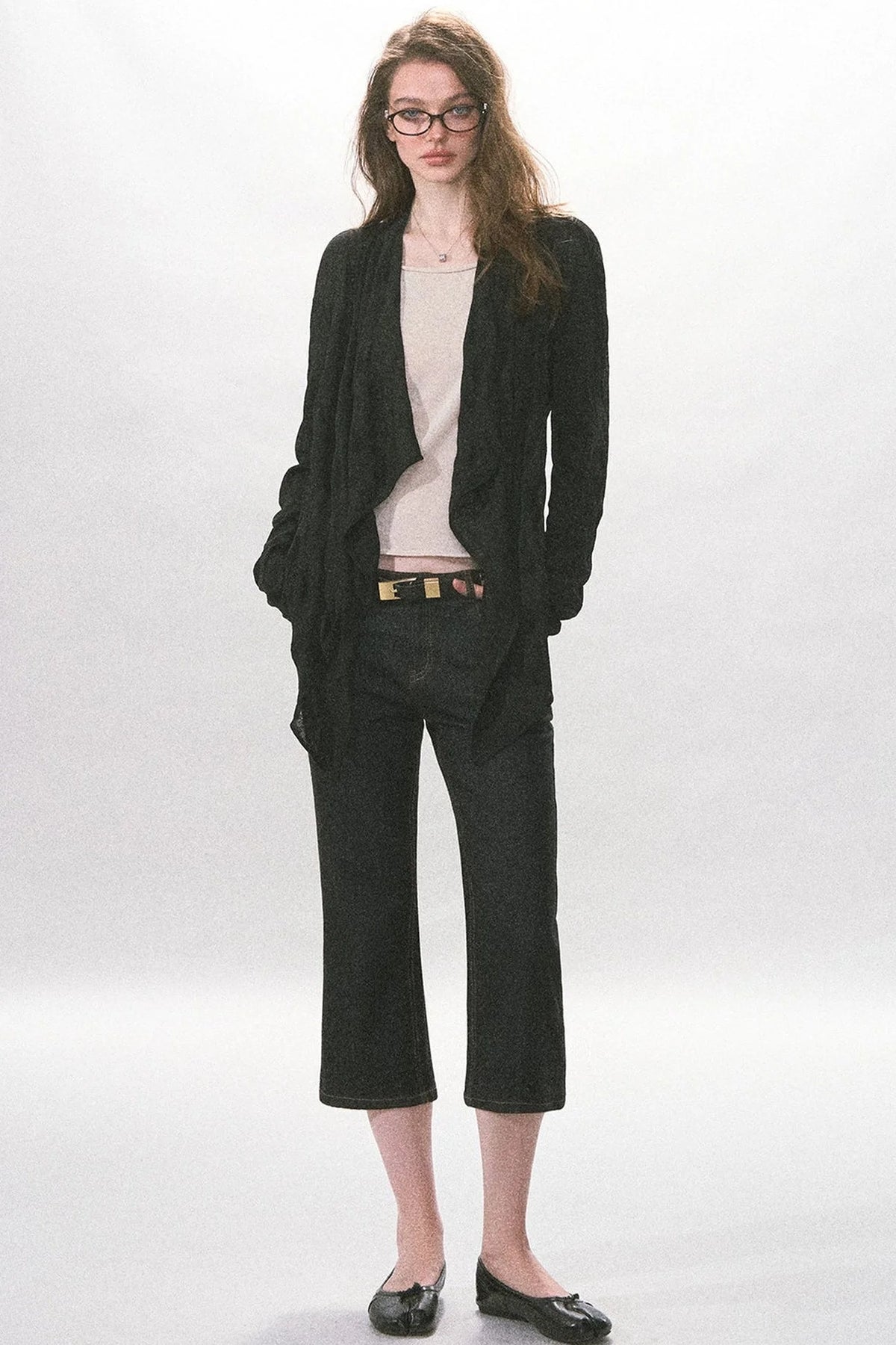 Crinkled Texture Long-Sleeved Cardigan