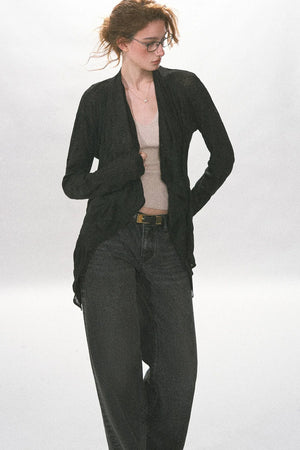 Crinkled Texture Long-Sleeved Cardigan