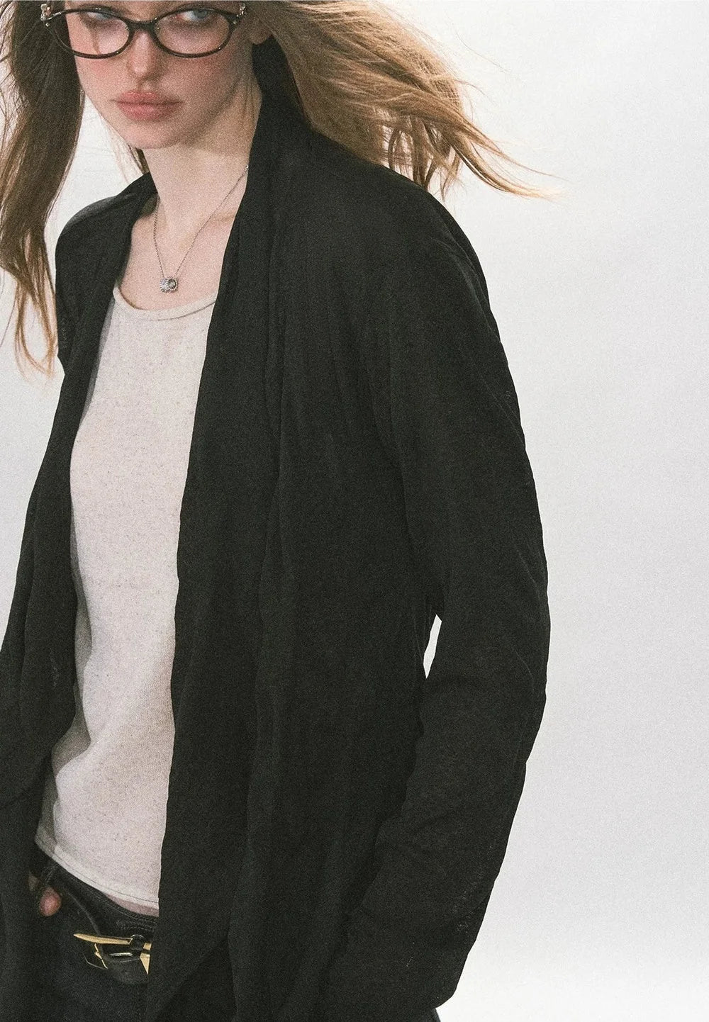Crinkled Texture Long-Sleeved Cardigan