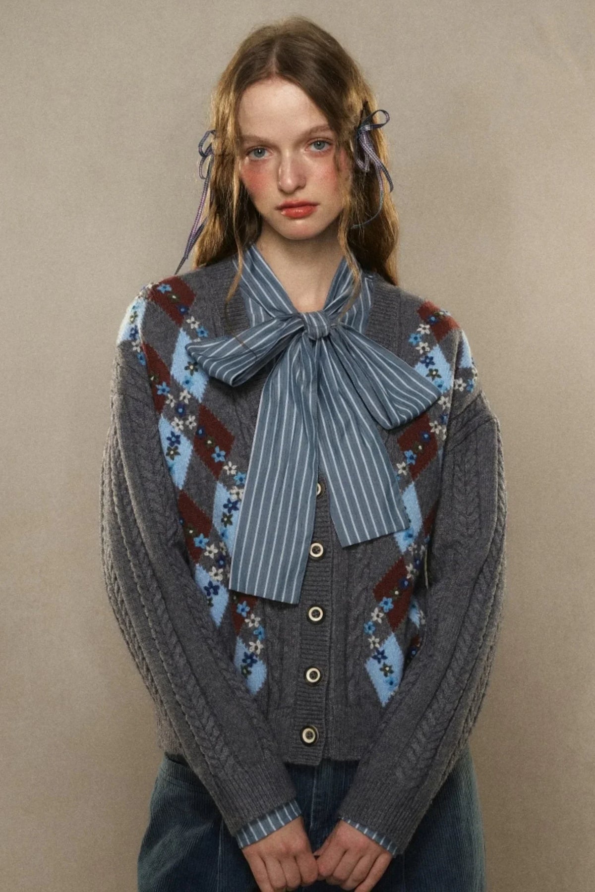 Crochet Retro Preppy V-Neck Knitted Cardigan