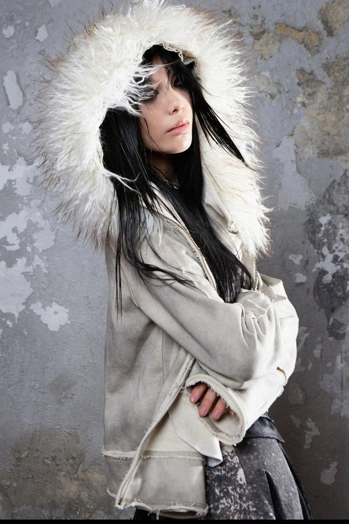 Cropped Fur Collar Punk Jacket