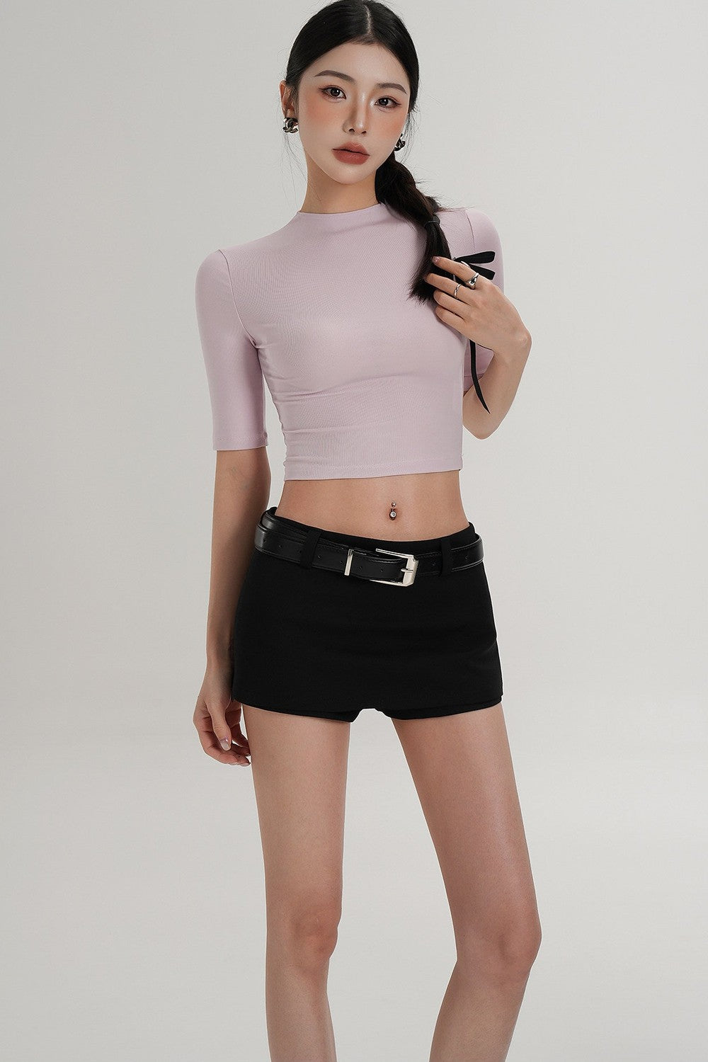 Cropped High Neck Short Sleeve Top