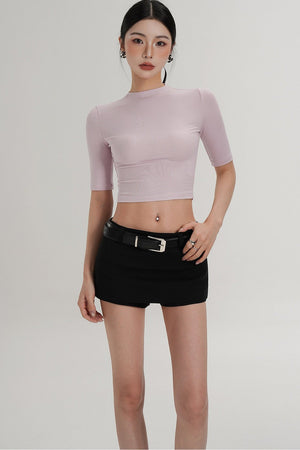 Cropped High Neck Short Sleeve Top