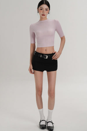 Cropped High Neck Short Sleeve Top