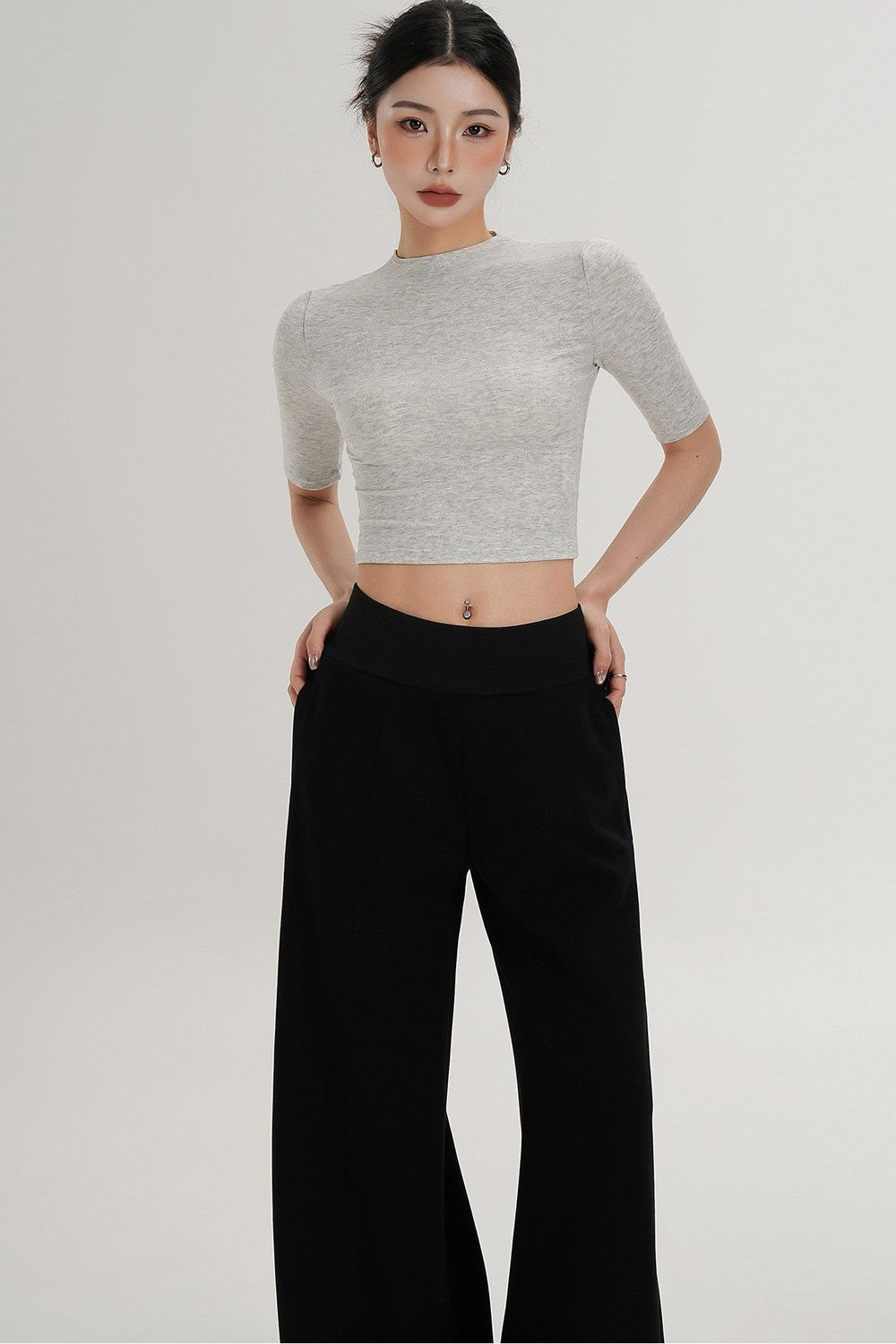 Cropped High Neck Short Sleeve Top