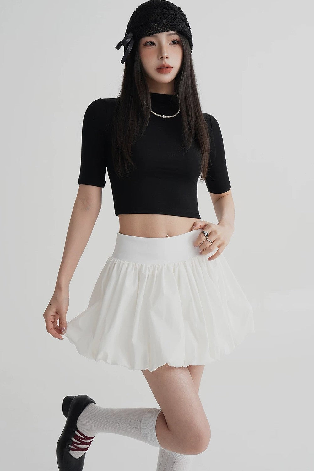 Cropped High Neck Short Sleeve Top