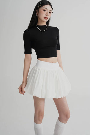 Cropped High Neck Short Sleeve Top