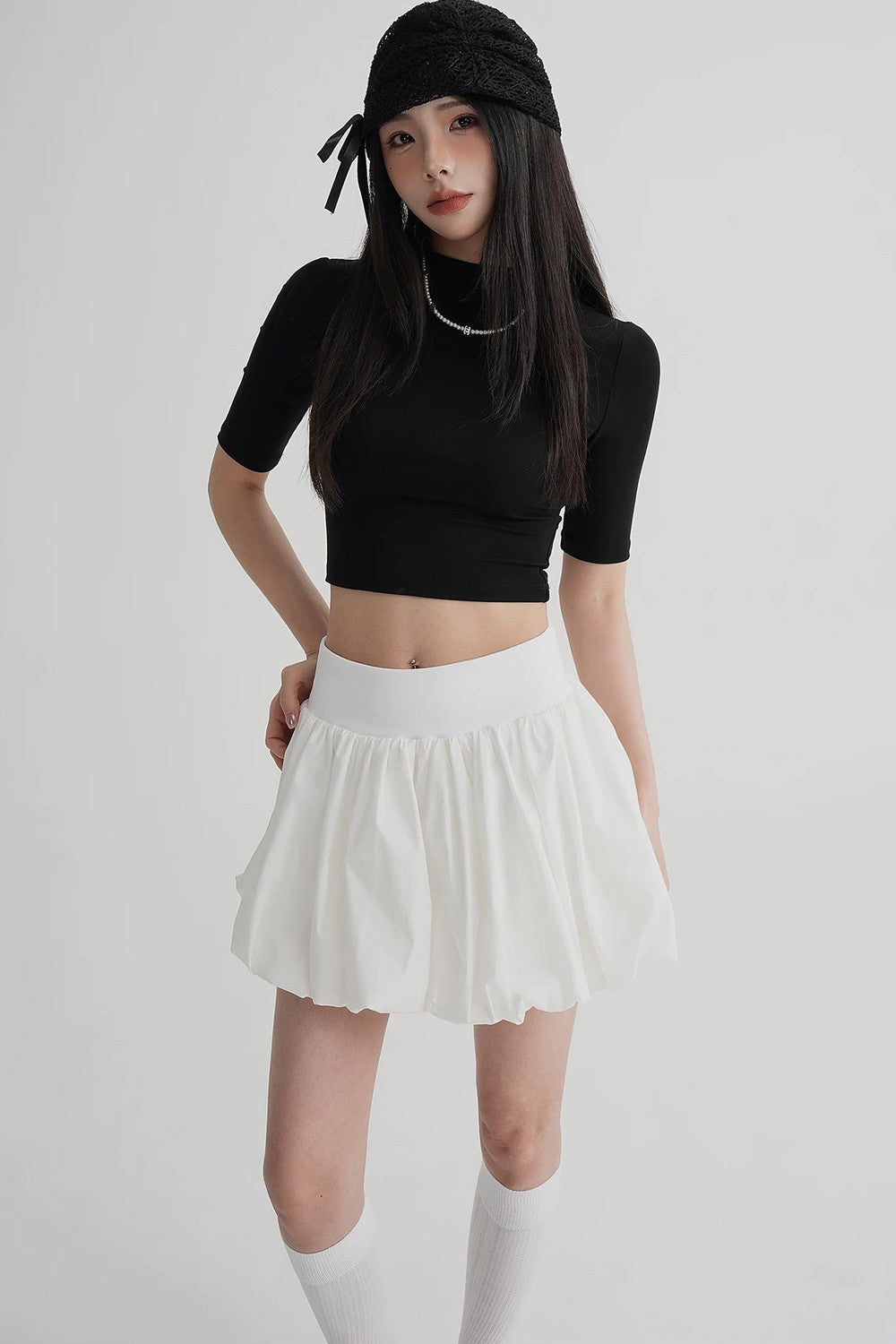 Cropped High Neck Short Sleeve Top