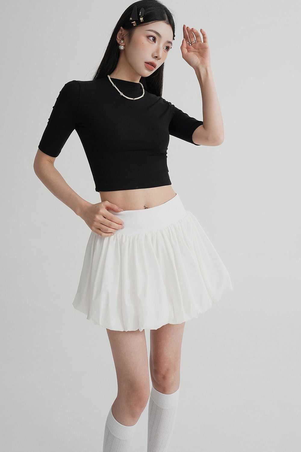 Cropped High Neck Short Sleeve Top