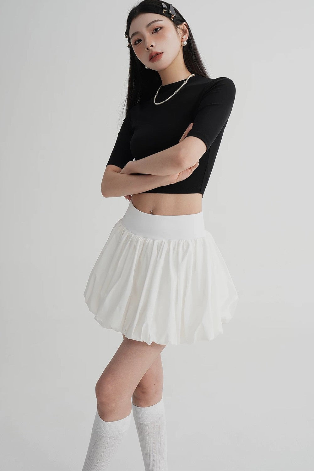 Cropped High Neck Short Sleeve Top