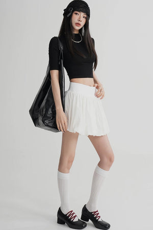 Cropped High Neck Short Sleeve Top